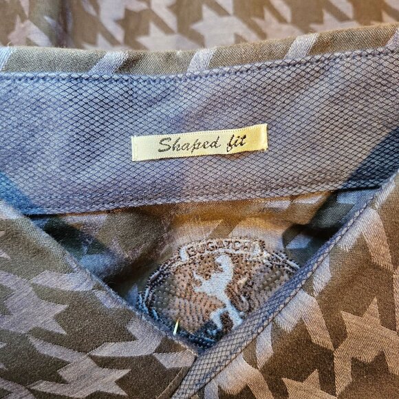 BUGATCHI dress shirt Mens L chest 44 geometric blue black shaped fit flip cuff - Picture 5 of 16